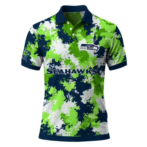 Seattle Seahawks Polo Shirt - Custom Pixel Camo Blue