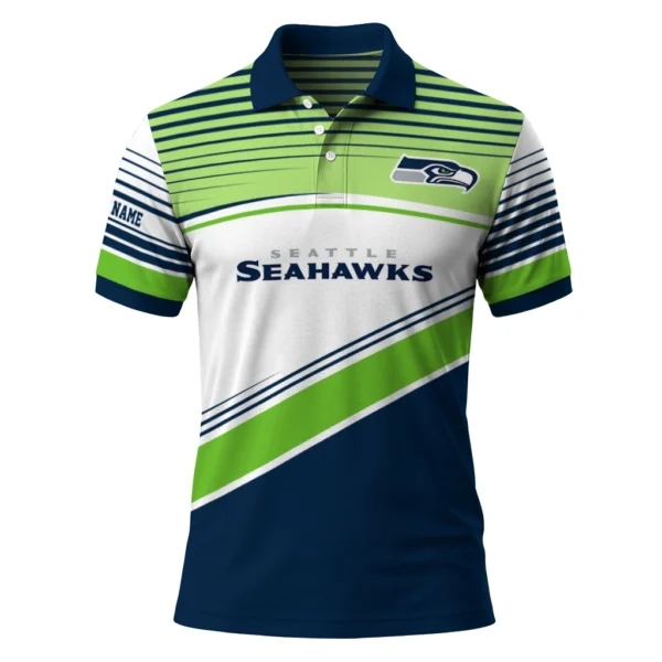 Seattle Seahawks Polo Shirt - Custom Slanted Stripes Blue White