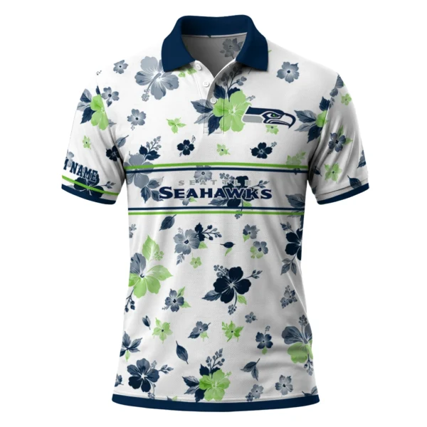 Seattle Seahawks Polo Shirt - Customized Floral Pinstripe Blue White