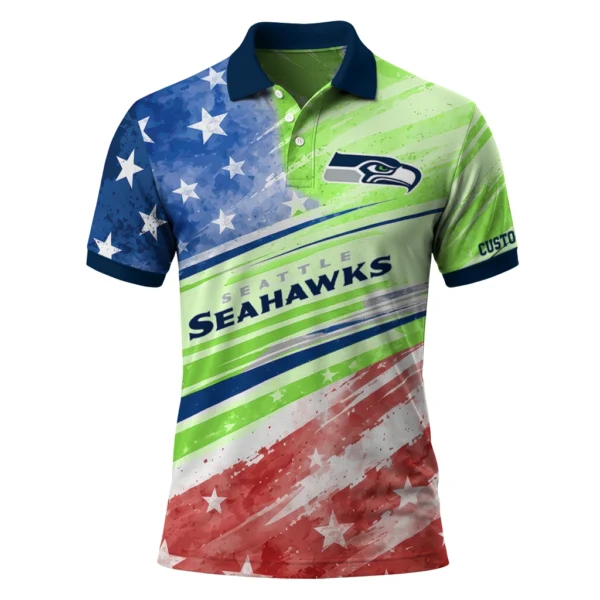 Seattle Seahawks Polo Shirt - Customized Star Stripes Red Blue