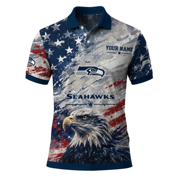 Seattle Seahawks Polo Shirt - Personalized Star Brushstrokes Blue