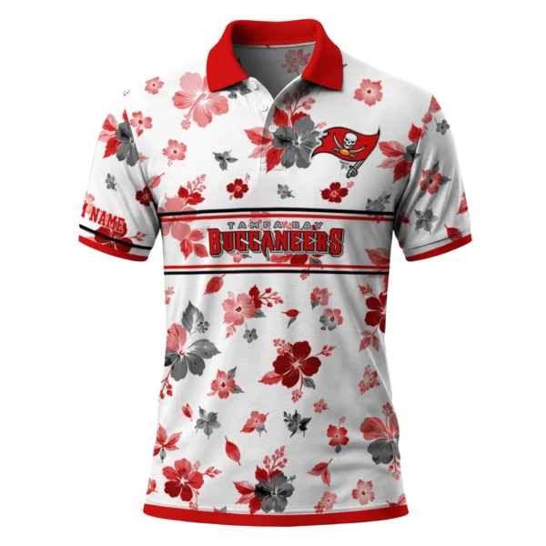Tampa Bay Buccaneers Polo Shirt - Personalized Floral Pinstripe Red White