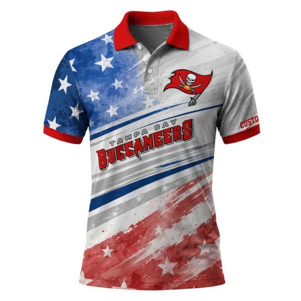 Tampa Bay Buccaneers Polo Shirt - Personalized Star Stripes Red Blue