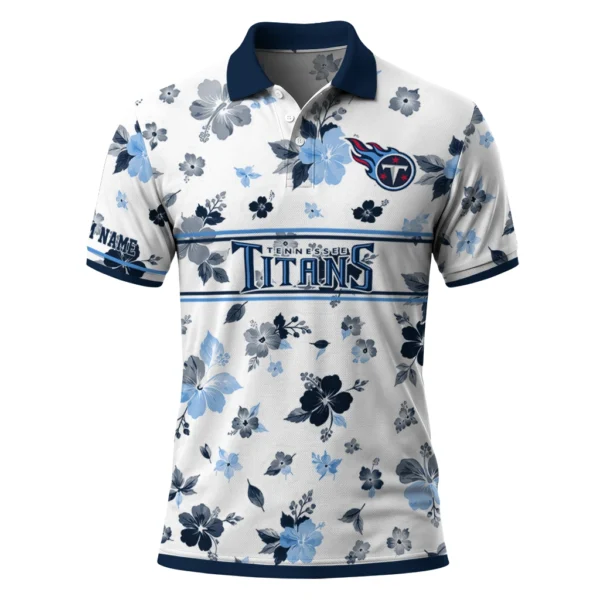 Tennessee Titans Polo Shirt - Custom Floral Pinstripe Navy White