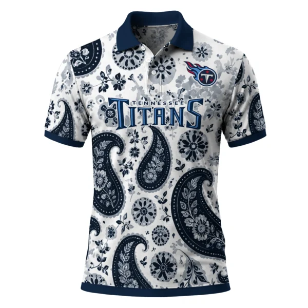 Tennessee Titans Polo Shirt - Customized Paisley Florals Navy White