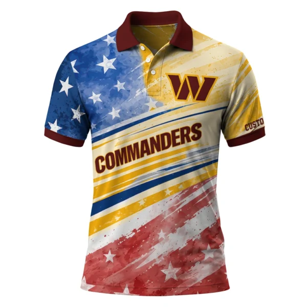 Washington Commanders Polo Shirt - Customized Star Stripes Red Blue