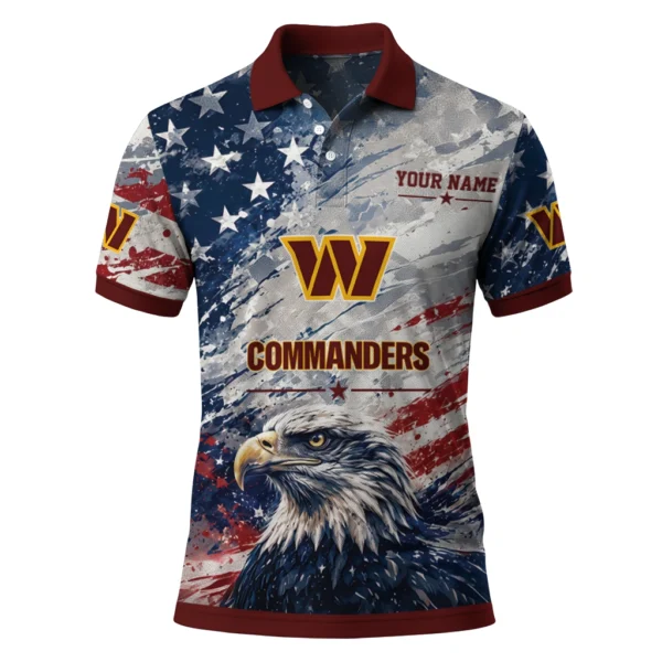Washington Commanders Polo Shirt - Personalized Star Brushstrokes Burgundy Blue